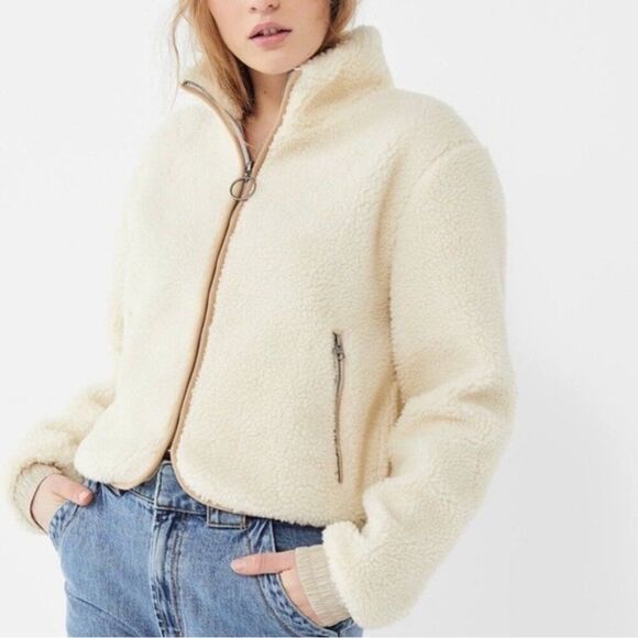 Urban Outfitters Women's Small Front Zip Sherpa Jacket - White/Cream - Picture 1 of 14